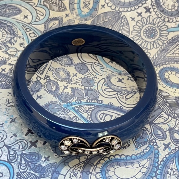LULU FROST for J. CREW Bangle Bracelet Dark Blue Resin Rhinestones - Picture 2 of 7